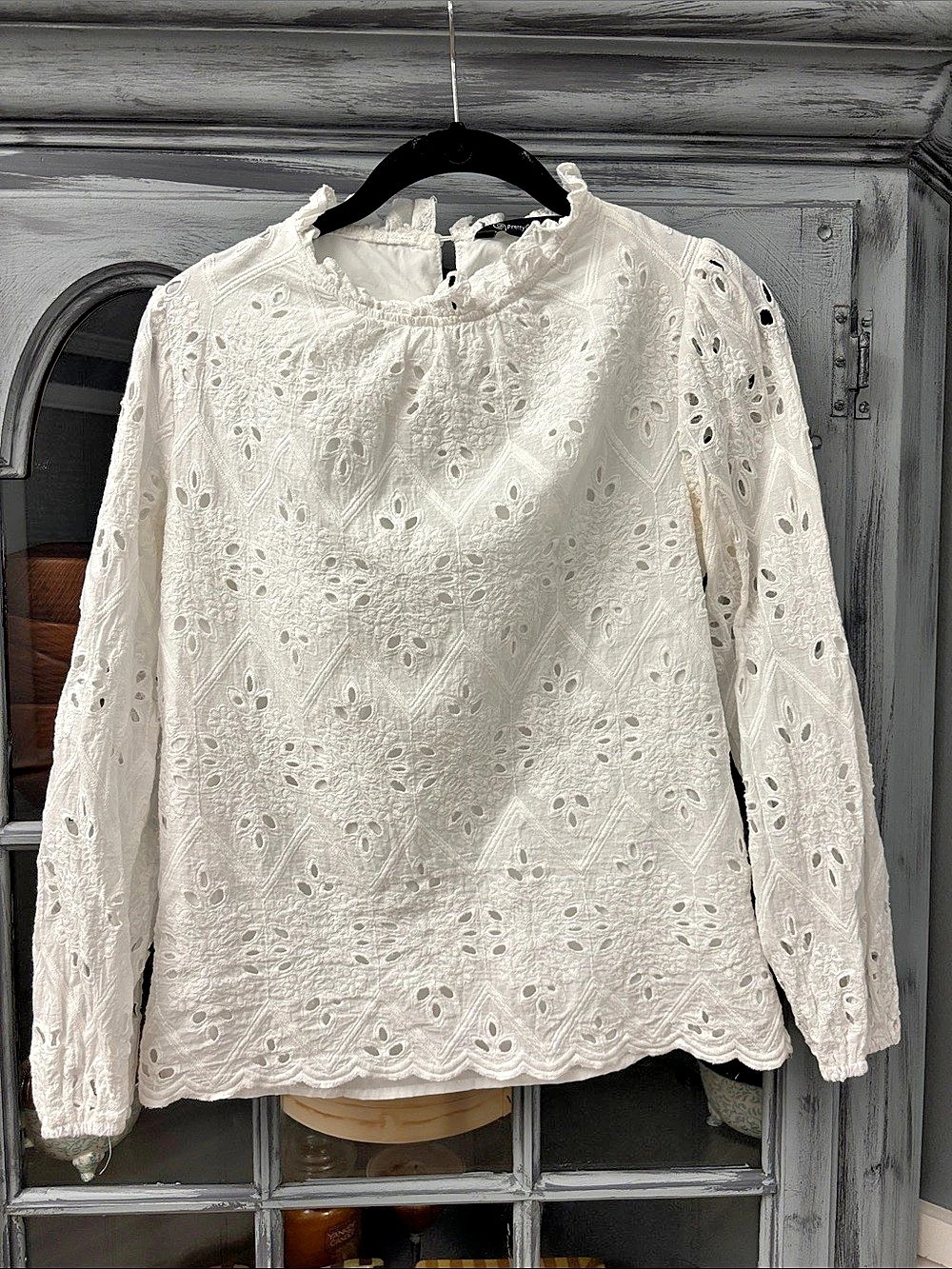 White Eyelet Long Sleeve Blouse Like New